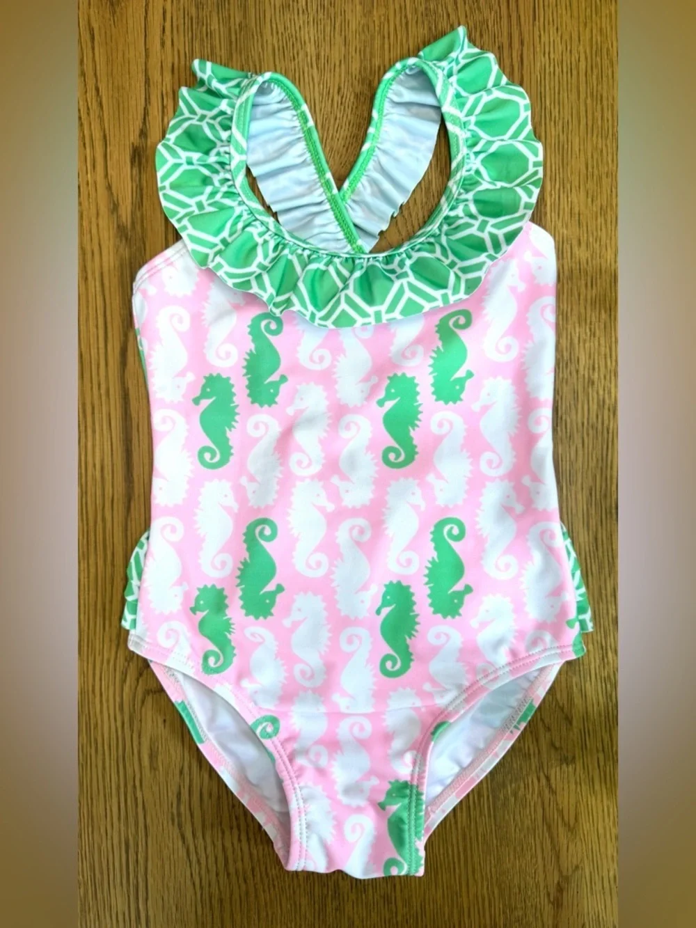 Flap Happy Seahorse One Piece Swimsuit Pink Green Ruffle Sz 2 NWT